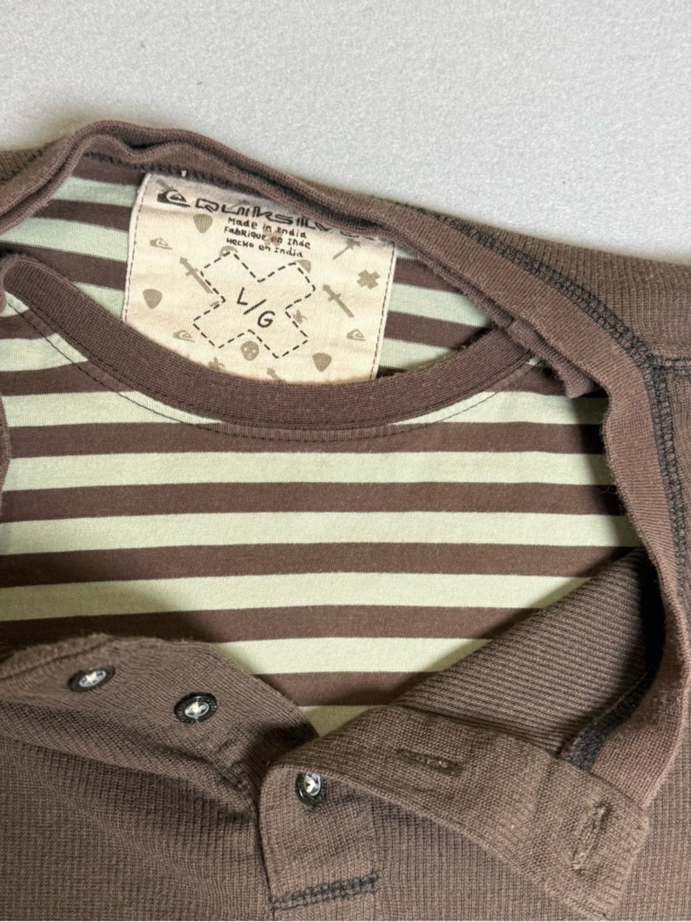 Vintage Quiksilver Shirt Men Large Long Sleeve Graphic Y2K Brown Heavy Layered - Picture 7 of 9